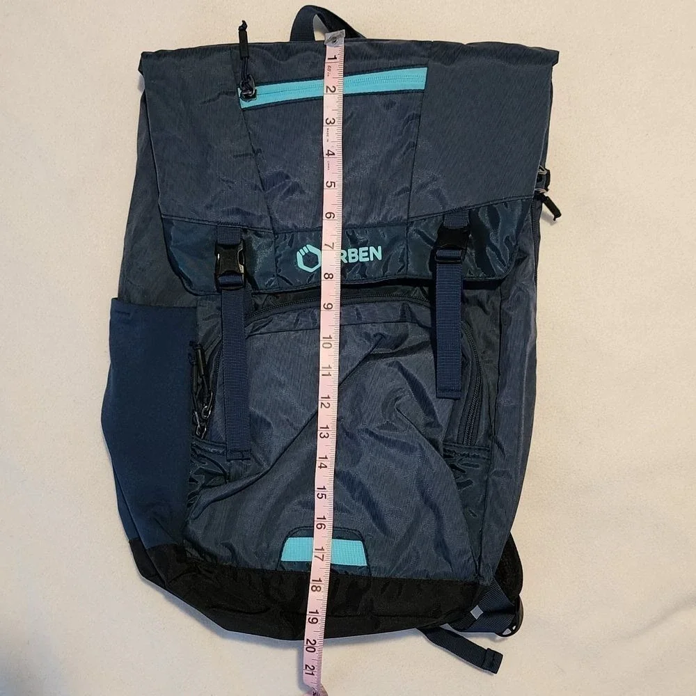 ÖRBEN Dark Blue Teal Accent Roll Top Laptop Backpack School Hiking Travel